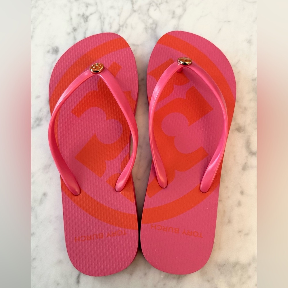 TORY BURCH Emory Logo Thin PINK Flip Flop Sandal SIZE 7